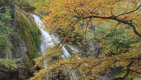 Waterfall in the autumn forest, Crimea
