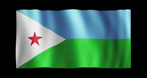 Flag of Djibouti; conformed to long ratio (2:1); gentle, stylized, non-realistic, unhinged waving; seamless loop animation with alpha channel; nice textile pattern visible in 4k