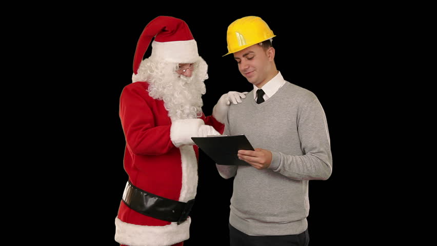 Santa Claus and Young Architect against black