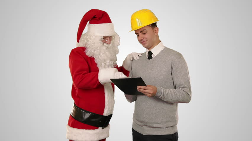 Santa Claus and Young Architect against white