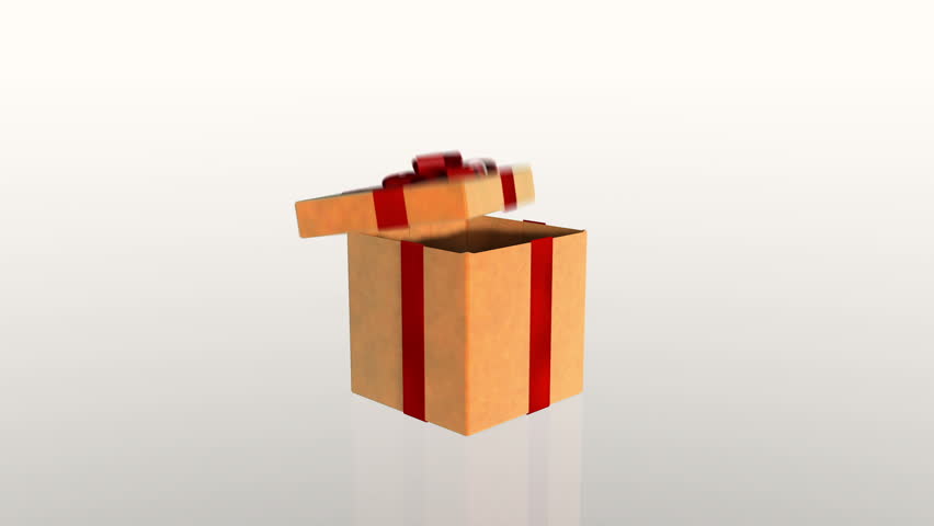 Gift box opening lid to present a virtual product, on white