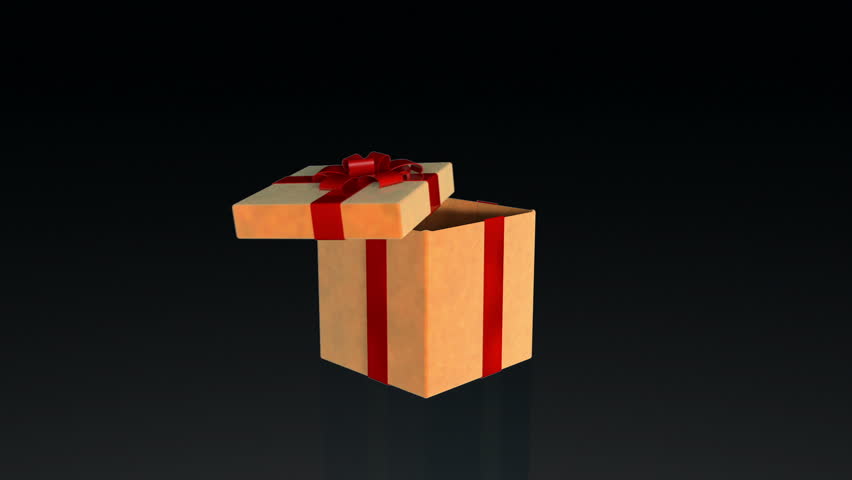 Gift box opening lid to present a virtual product, on black