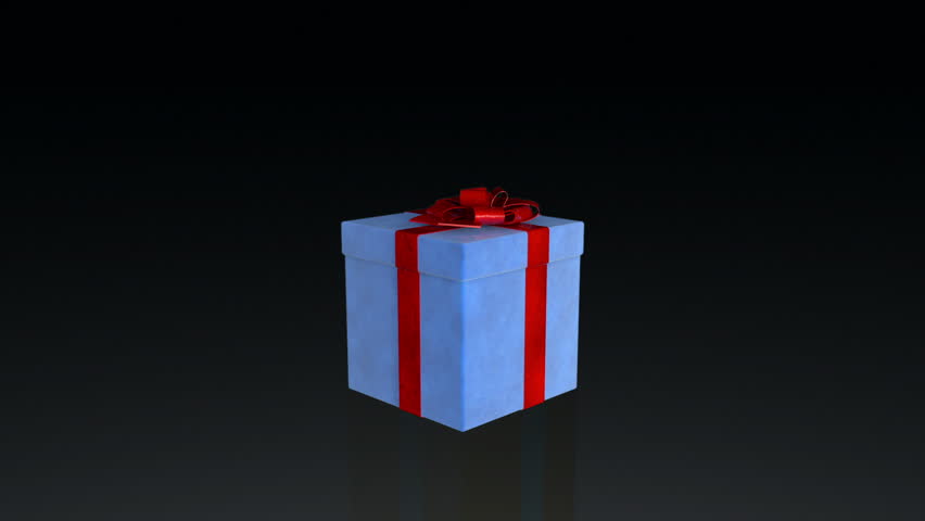 Gift box jiggling to release a virtual product, loop, against black