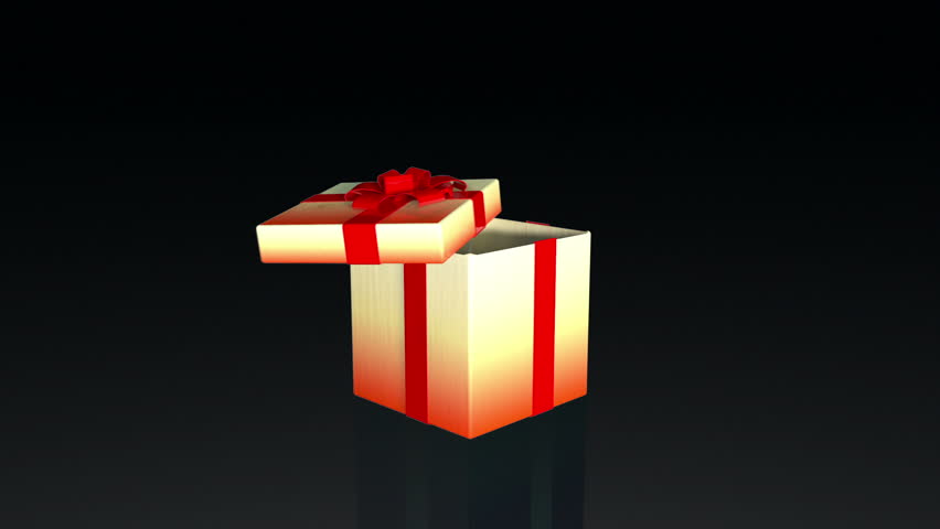Gift box opening lid to present a virtual product, against black