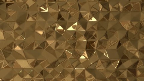 3d gold and black background. Abstract background with animation of waving smooth polygonal surface from gold and black glass. Animation of seamless loop. Oil background