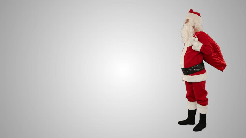 Santa Claus shaking a bell with space for text, against white