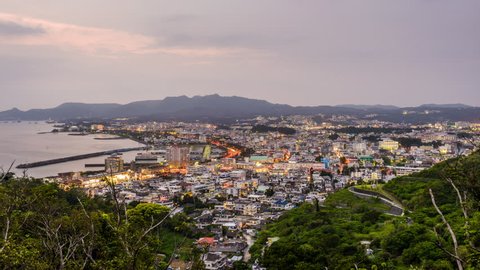 Nago, Okinawa, Japan downtown skyline.