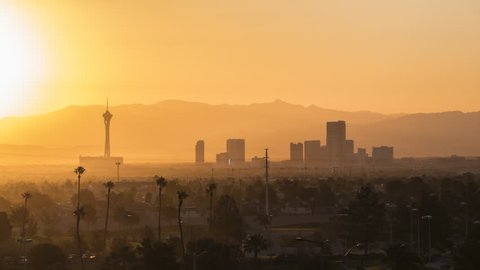Las Vegas, Nevada, USA - October 10, 2017:  Dawn time lapse view of the Las Vegas strip skyline.  