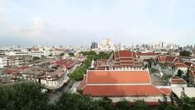 Bangkok skyline cityscape Thailand. View from Golden Mount, Wat Saket temple in evening. Real time video footage