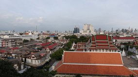 Bangkok skyline cityscape Thailand. View from Golden Mount, Wat Saket temple in evening. Time lapse video footage