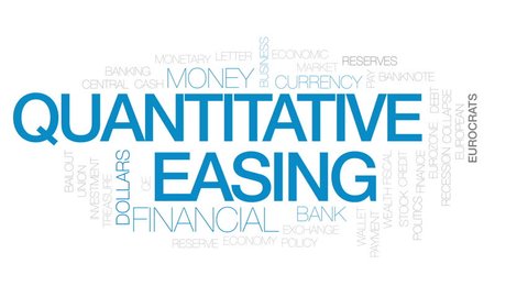 Quantitative easing animated word cloud, text design animation. Kinetic typography.