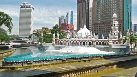 Kuala Lumpur,Malaysia - Oct 17,2017: Masjid Jamek mosque which is located at the heart of Kuala Lumpur city.It added the new water features themed River of Life and launched in late of August in 2017.