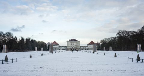 Munich Time Lapse - Nymphenburg Palace, Nymphenburg Castle (Schloss Nymphenburg) in the snow - 4K Time Lapse Video with slight Zoom-In