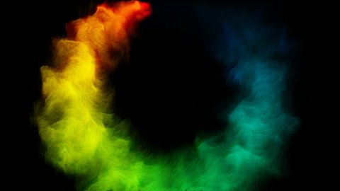 Rainbow color smoke flowing in a circle black.