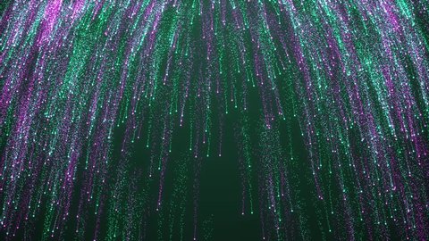 Abstract Violet Christmas motion background. Green sparkles and round glitter bokeh particles and light. New year collection