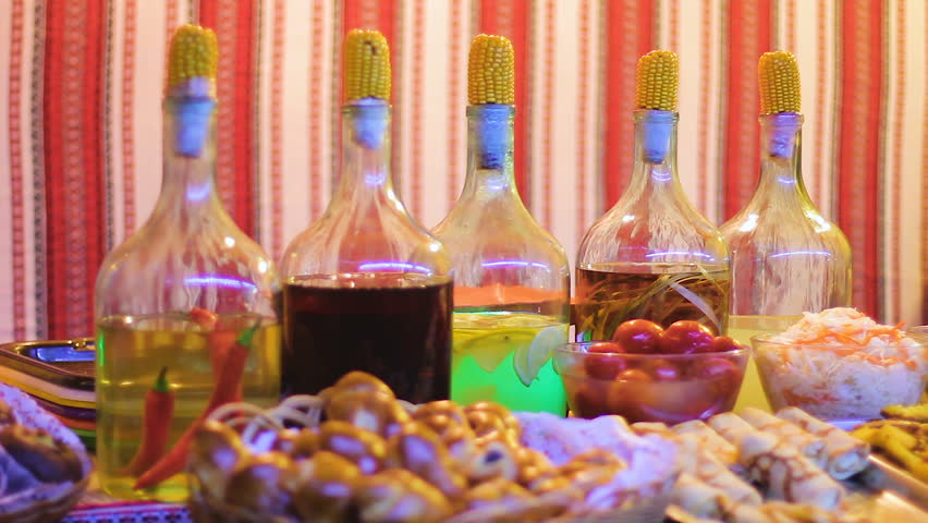 Variety of treats decorated at restaurant of traditional Ukrainian cuisine