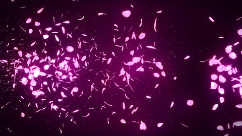 Cherry Blossom Petals Falling on Pink Background, Loop Glitter Animation,