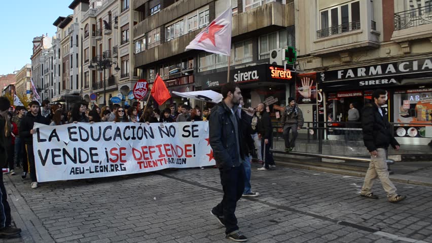 MADRID, SPAIN - CIRCA NOVEMBER 2012: Spanish students and teachers on strike,