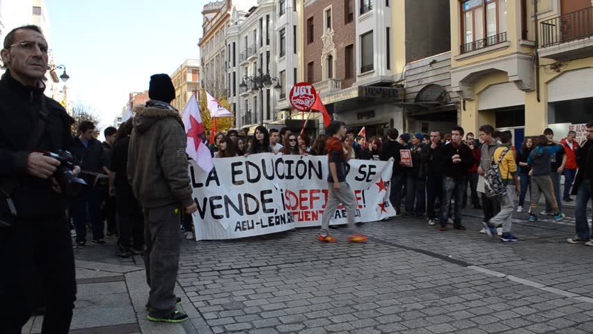 MADRID, SPAIN - CIRCA NOVEMBER 2012: Spanish students and teachers on strike,