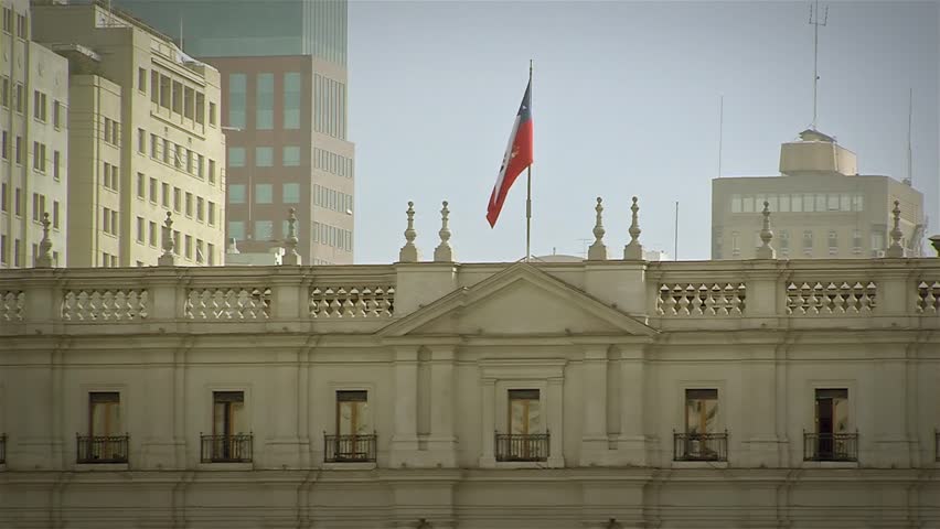 Chilean Flag Waving Over La Moneda Palace, Government Building, Santiago, Chile
