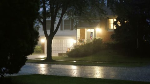Hard Rain in the night with lightning in the suburbs