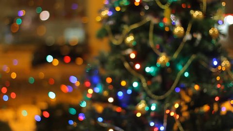 Christmas tree with Colorful bokeh and christmas lights 