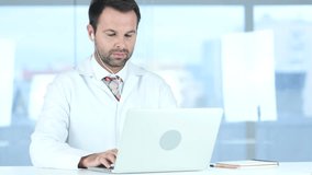 Doctor Talking with Patient, Online Video Chat on Laptop
