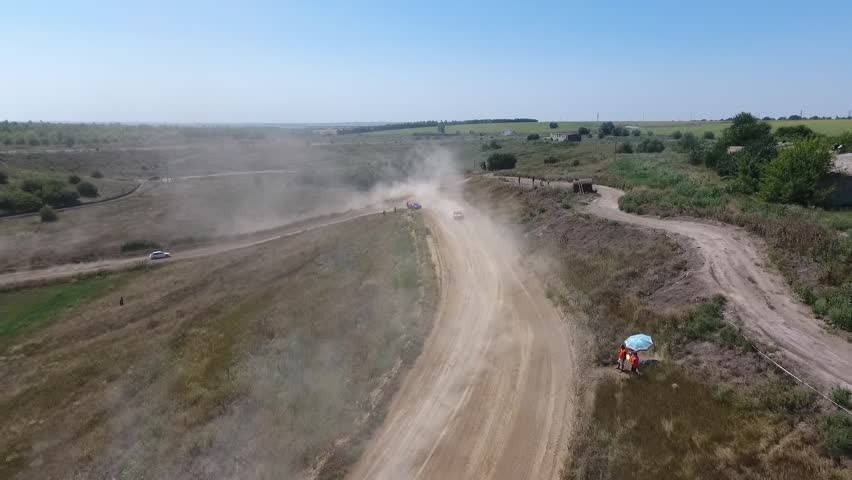 Aerial shooting of the race among the hills