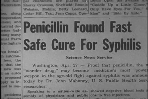 CIRCA 1950s - Rapid Treatment Centers began administering penicillin to treat syphilis, and the widespread public education campaign continued in theatres, newspapers, and public discourse