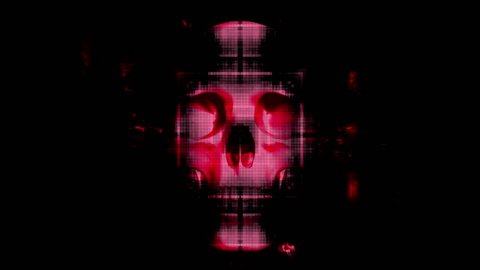 VJ style red and black horror skull abstract looping animated CG background 