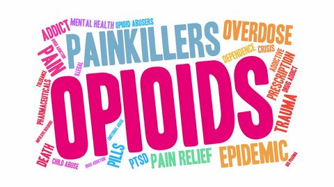 Opioids word cloud on a white background. 