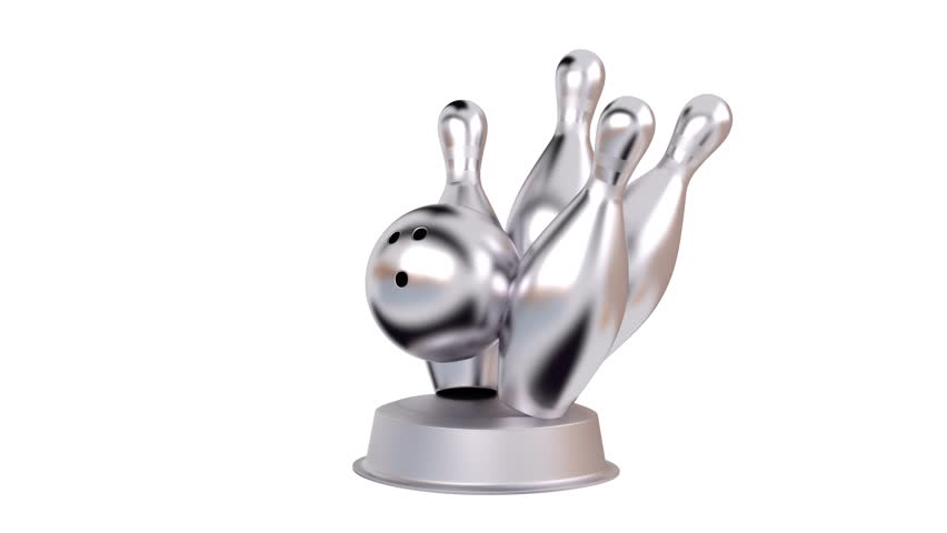 Bowling Silver Trophy in Infinite Rotation with a white background
