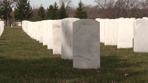 OHIO, UNITED STATES - CIRCA 2011: Pan of rows of military graves in Ohio.