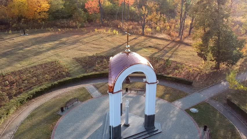Aerial views on battle of Poltava place in Ukraine. Battle of Poltava, (8 July 1709), the victory of Peter I the Great of Russia over Charles XII of Sweden in the Great Northern War. 
