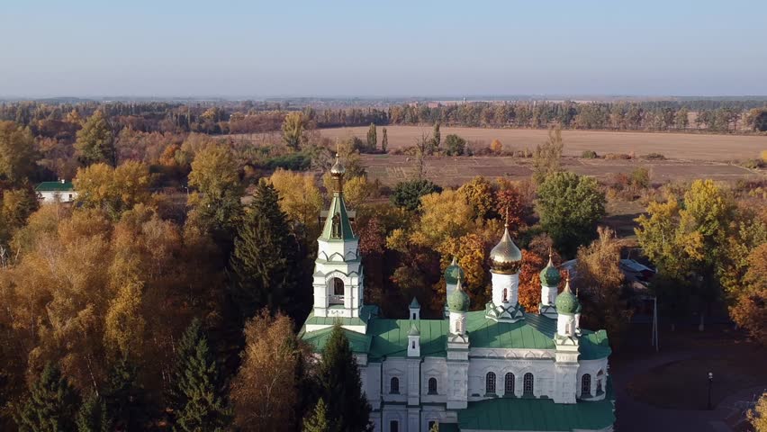 Aerial views on battle of Poltava place in Ukraine. Battle of Poltava, (8 July 1709), the victory of Peter I the Great of Russia over Charles XII of Sweden in the Great Northern War. 