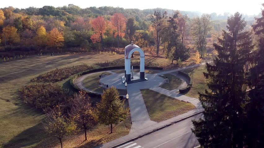 Aerial views on battle of Poltava place in Ukraine. Battle of Poltava, (8 July 1709), the victory of Peter I the Great of Russia over Charles XII of Sweden in the Great Northern War. 