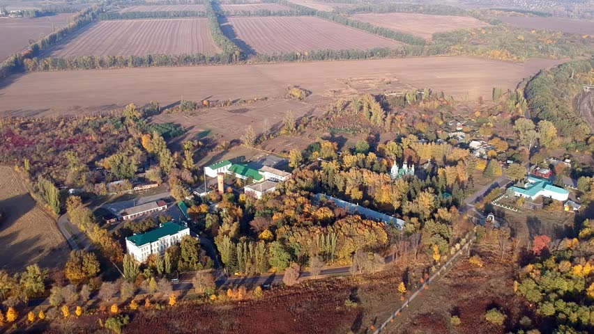 Aerial views on battle of Poltava place in Ukraine. Battle of Poltava, (8 July 1709), the victory of Peter I the Great of Russia over Charles XII of Sweden in the Great Northern War. 