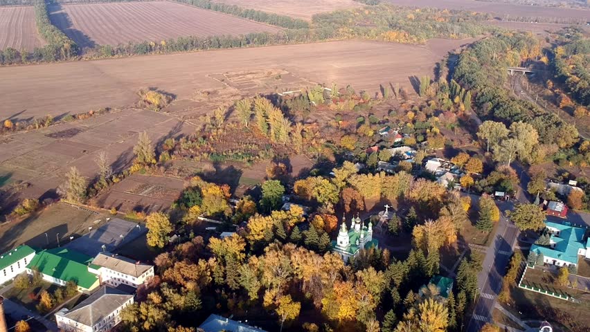 Aerial views on battle of Poltava place in Ukraine. Battle of Poltava, (8 July 1709), the victory of Peter I the Great of Russia over Charles XII of Sweden in the Great Northern War. 