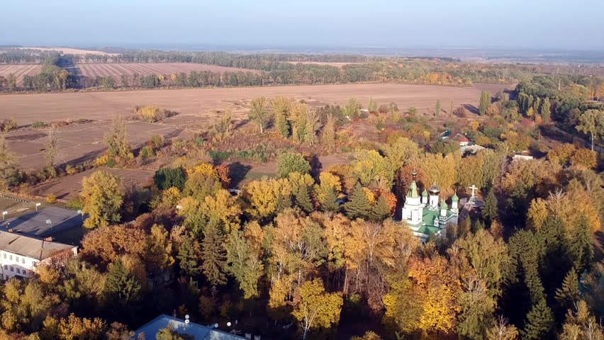 Aerial views on battle of Poltava place in Ukraine. Battle of Poltava, (8 July 1709), the victory of Peter I the Great of Russia over Charles XII of Sweden in the Great Northern War. 