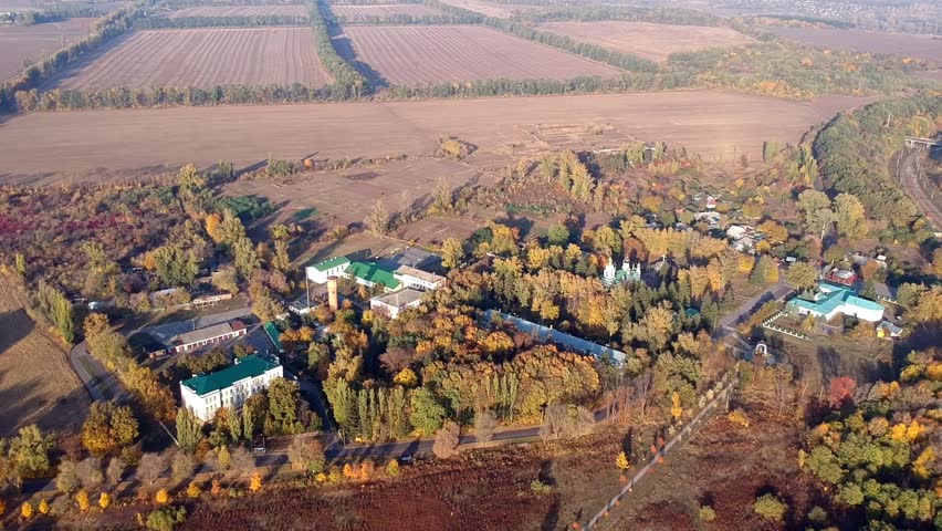 Aerial views on battle of Poltava place in Ukraine. Battle of Poltava, (8 July 1709), the victory of Peter I the Great of Russia over Charles XII of Sweden in the Great Northern War. 
