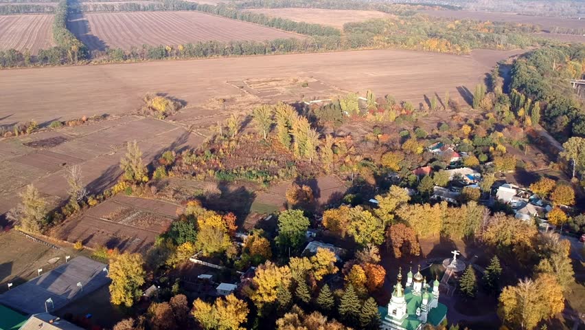 Aerial views on battle of Poltava place in Ukraine. Battle of Poltava, (8 July 1709), the victory of Peter I the Great of Russia over Charles XII of Sweden in the Great Northern War. 