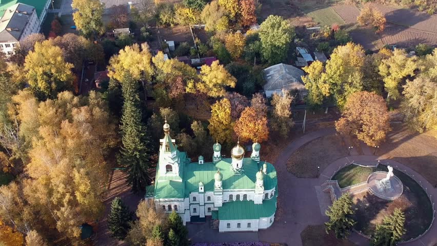 Aerial views on battle of Poltava place in Ukraine. Battle of Poltava, (8 July 1709), the victory of Peter I the Great of Russia over Charles XII of Sweden in the Great Northern War. 