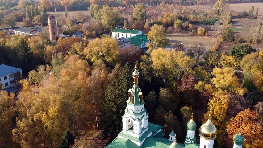 Aerial views on battle of Poltava place in Ukraine. Battle of Poltava, (8 July 1709), the victory of Peter I the Great of Russia over Charles XII of Sweden in the Great Northern War. 