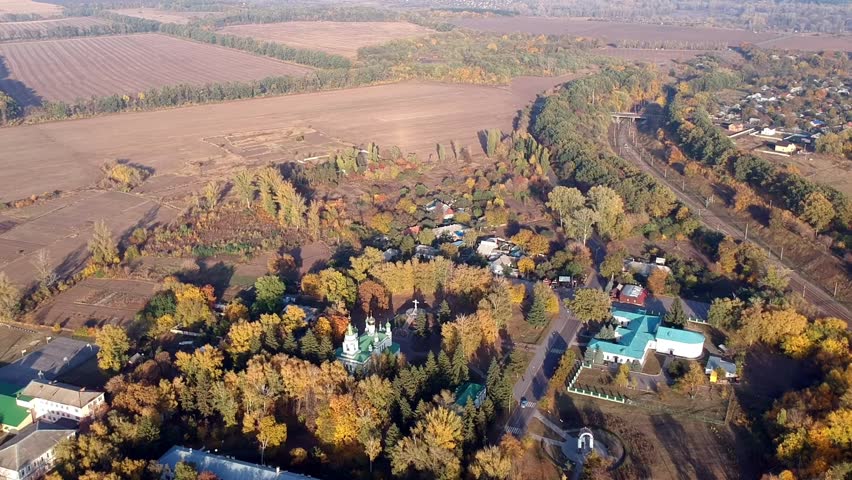 Aerial views on battle of Poltava place in Ukraine. Battle of Poltava, (8 July 1709), the victory of Peter I the Great of Russia over Charles XII of Sweden in the Great Northern War. 
