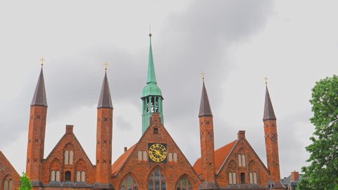 Spiers on Facade of Lubeck Dom cathedral church, Germany