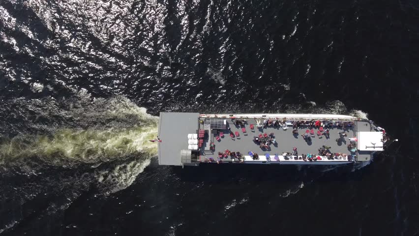 aerial cruise ship on lake above rising angle