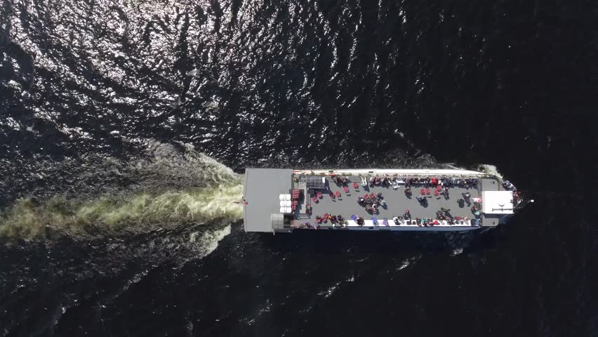aerial cruise ship on lake above rising angle