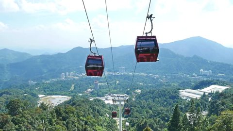 Genting Highlands, Malaysia - October 19,2017 : Awana Skyway cable car is a gondola lift system connecting Chin Swee Temple , Awana Transport Hub and SkyAvenue in Genting Highlands, Pahang, Malaysia