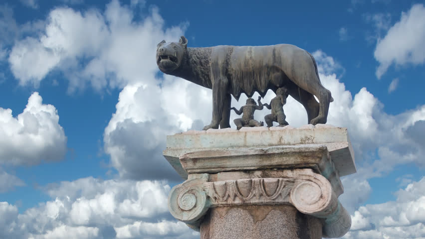 The Capitoline Wolf: Statue of the she-wolf suckling Romulus (founder of Rome) and Remus: the icon of the founding of the city of Rome, Italy