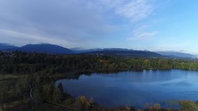 Aerial View at Lake in Vancouver, Canada. Deer Lake Park.